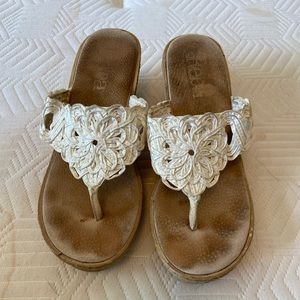 Reba white cork heeled wedges